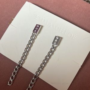 Beautiful edgy and chic silver chain and rhinestone earrings by Emma & Chloe